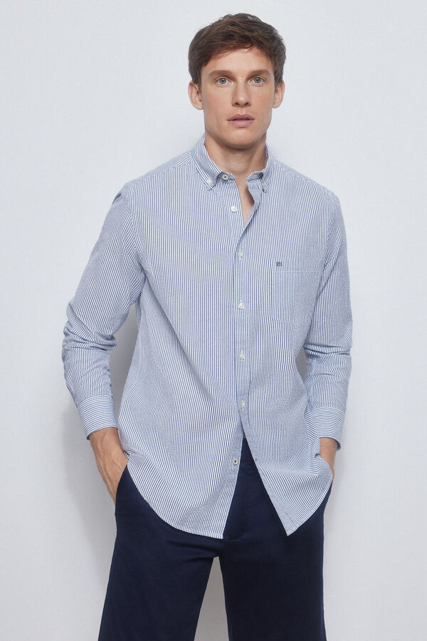 Pedro del Hierro camisa seersucker riscas Azul