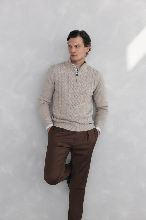 Pedro del Hierro Su&eacute;ter de l&atilde; estruturado com fecho-&eacute;clair Beige