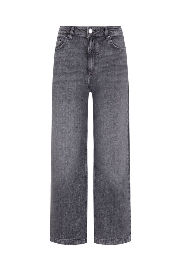 TFP by Tamara Falc&oacute; Cal&ccedil;a jeans cropped de perna larga Cizento