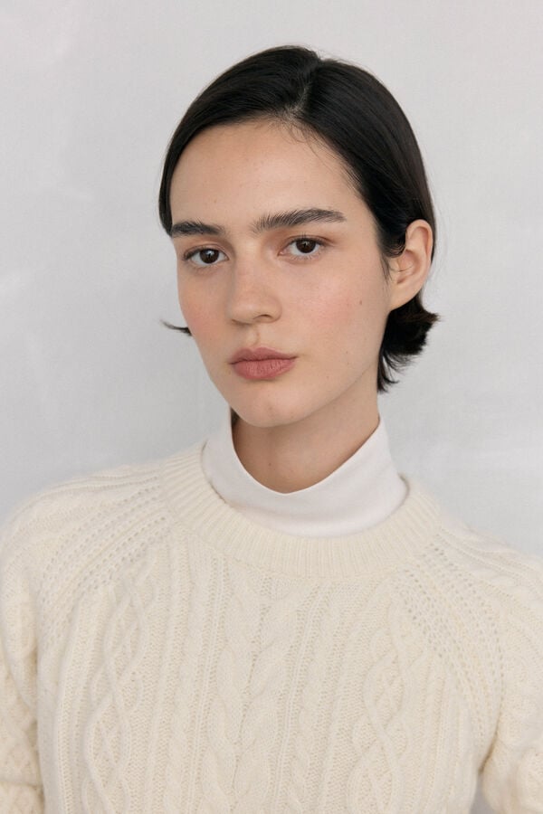 Pedro del Hierro Jersey lana premium ochos y trenzas Beige