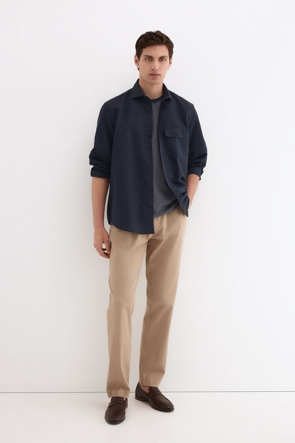 Pedro del Hierro Camisa em linho com bolsos Azul