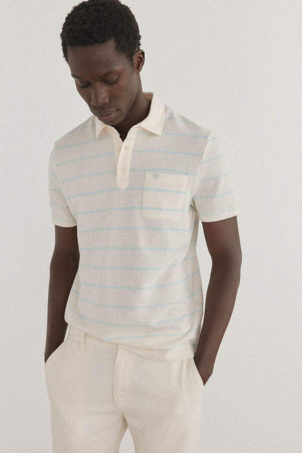 Pedro del Hierro Polo de rayas con bolsillo Beige