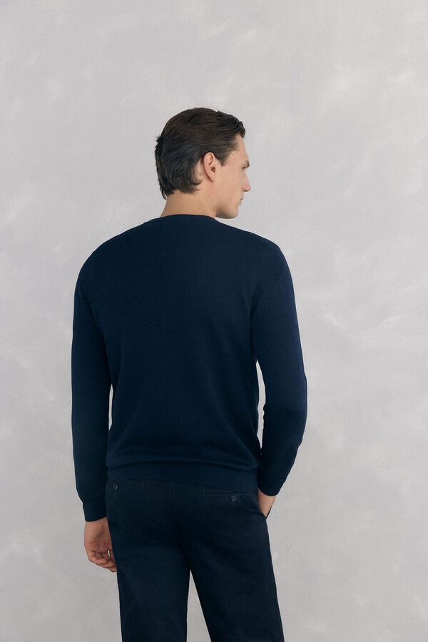Pedro del Hierro Camisola gola caixa em malha de algod&atilde;o premium Azul