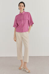 Pedro del Hierro Pantalones lino straight cropped Marr&oacute;n