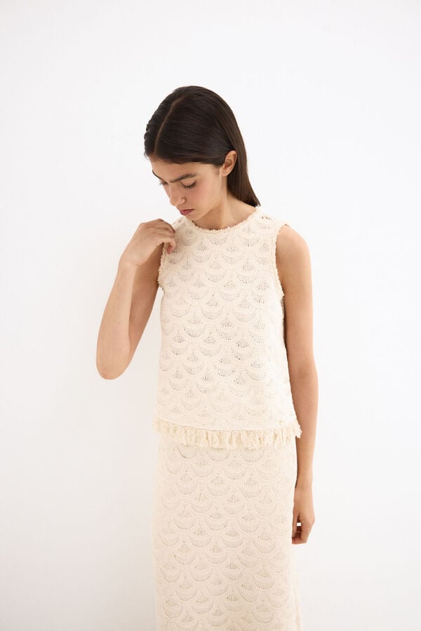 Pedro del Hierro Top crochet sin mangas Beige