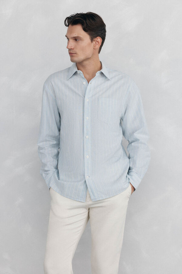 Pedro del Hierro Camisa riscas   Azul