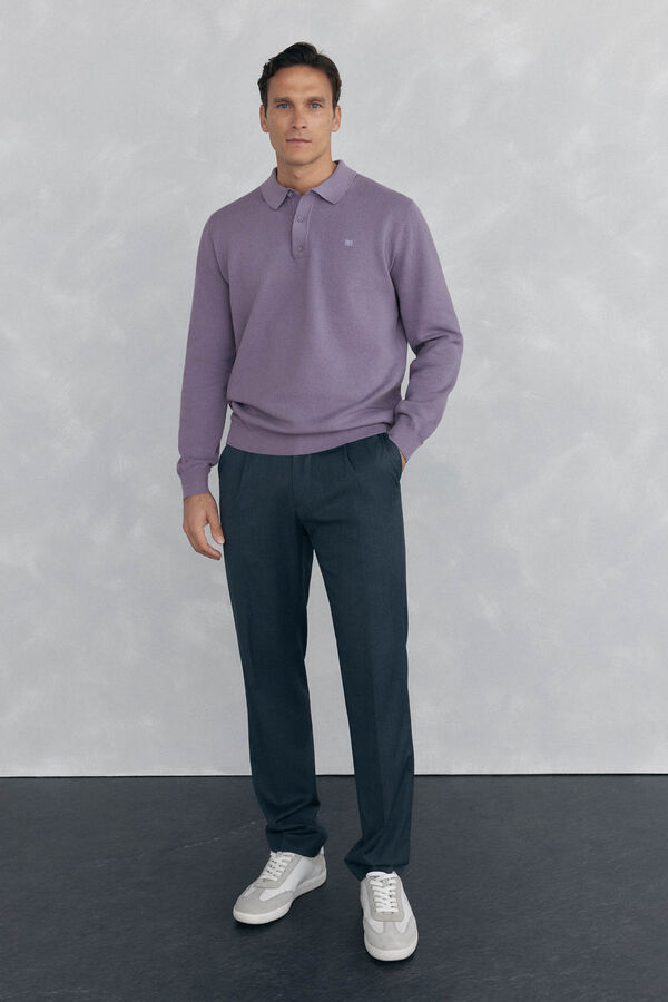 Pedro del Hierro malha estruturado de malha fina com gola polo  P&uacute;rpura