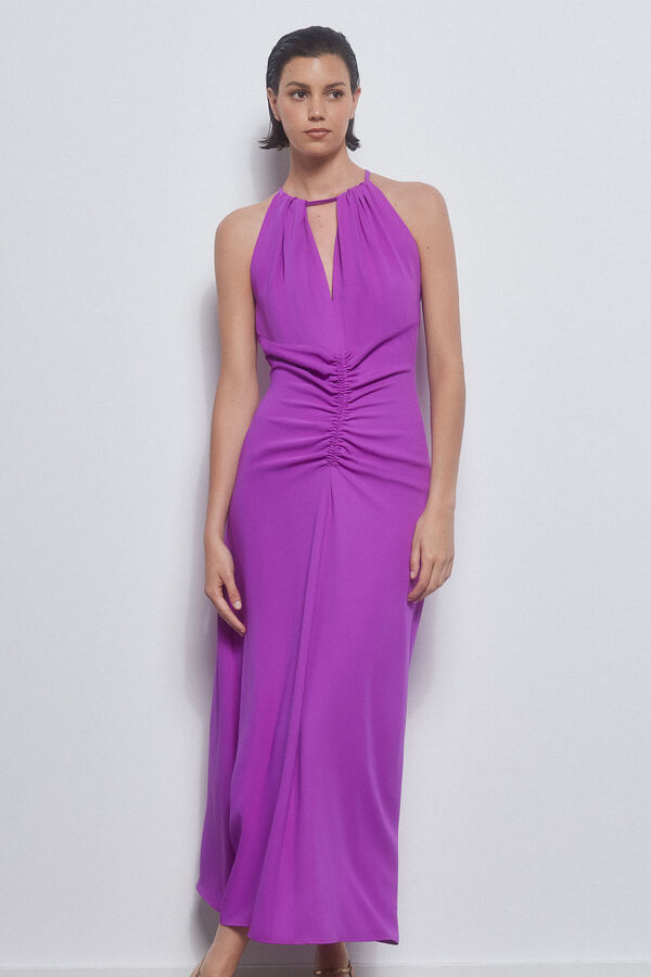 Pedro del Hierro Vestido halter fruncido Morado