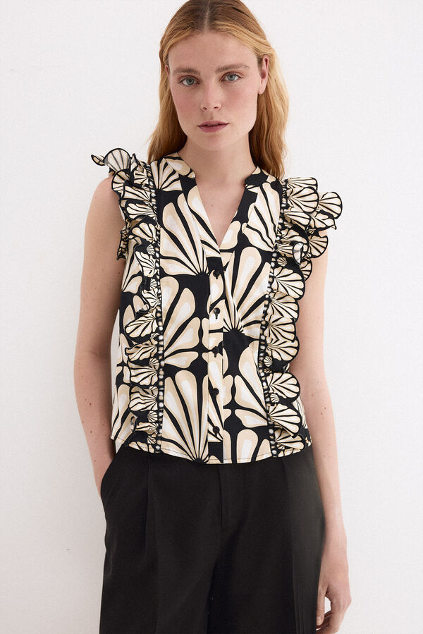 Pedro del Hierro Blusa estampada bicolor Beige