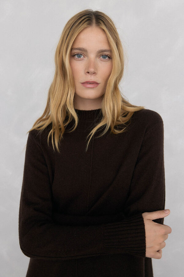 Pedro del Hierro Vestido de punto costura central lana Marr&oacute;n