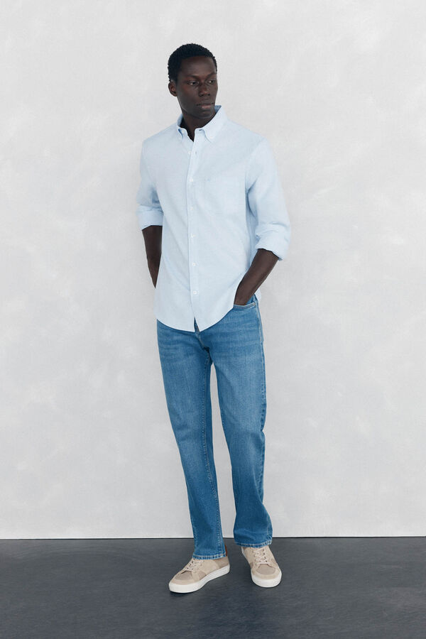Pedro del Hierro Camisa Oxford Lisa Escovada Azul