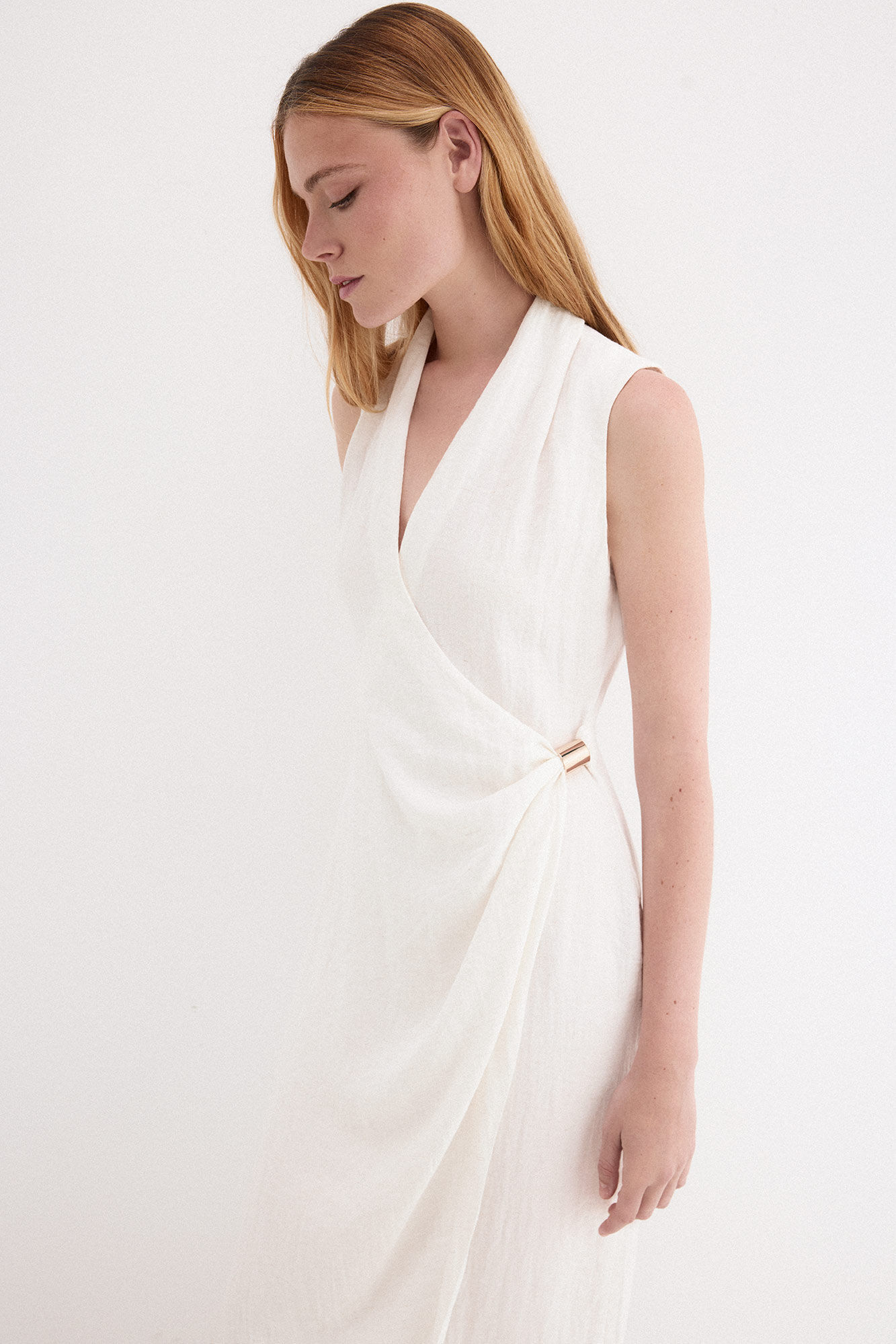 Pedro del Hierro Vestido efecto cruzado pieza dorada