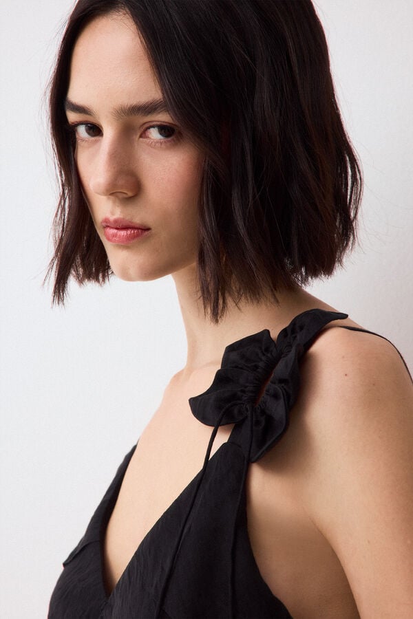 Pedro del Hierro Vestido de flores com folhos Preto