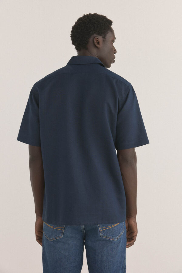 Pedro del Hierro Camiseta manga curta em tecido linho Azul