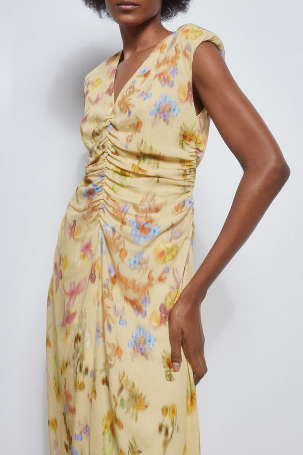 Pedro del Hierro Vestido estampado com franzidos Amarelo