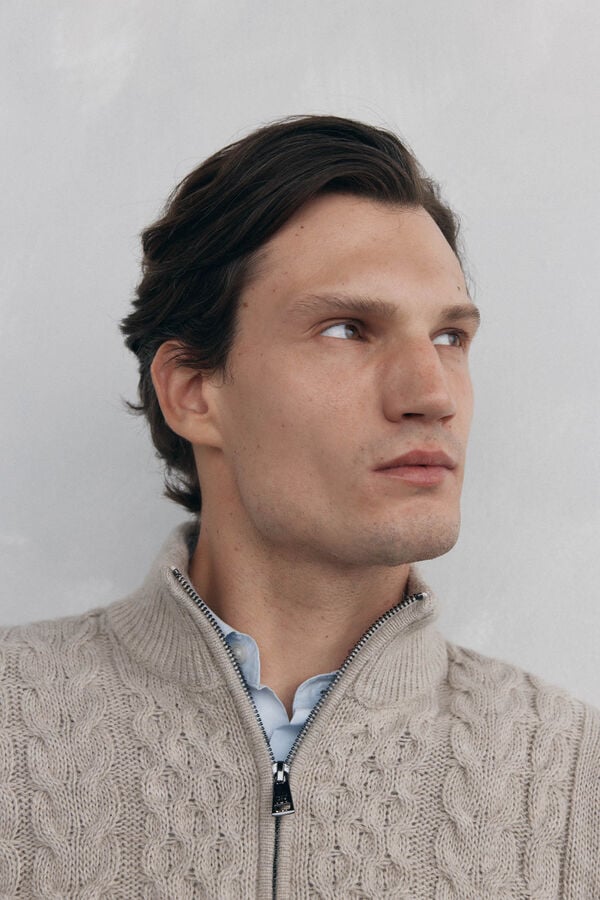 Pedro del Hierro Su&eacute;ter de l&atilde; estruturado com fecho-&eacute;clair Beige