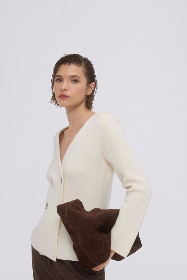 Pedro del Hierro Chaqueta cruzada bot&oacute;n cuerno Beige