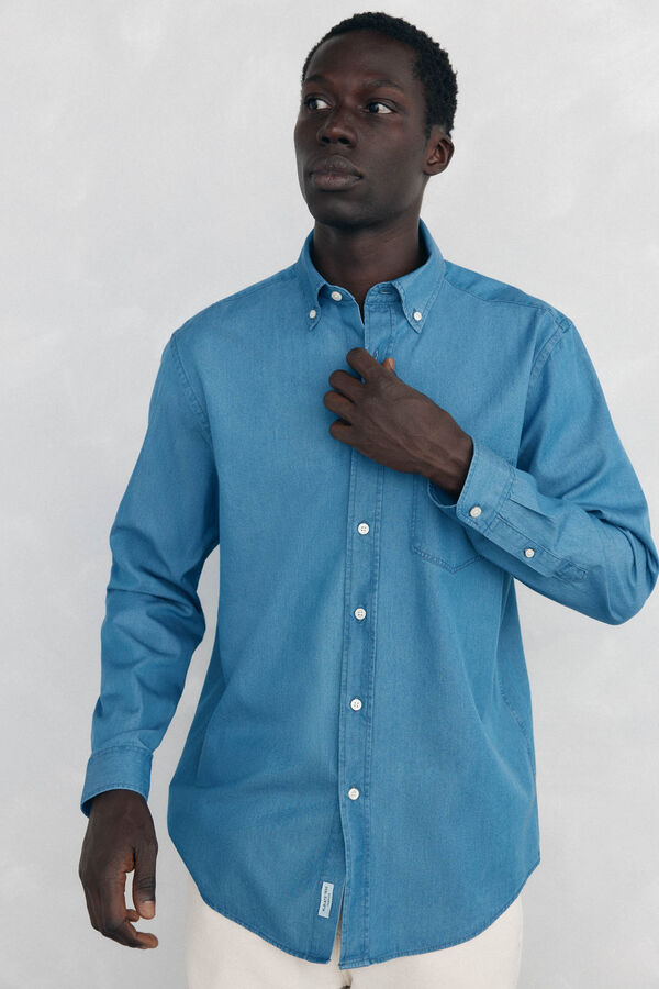Pedro del Hierro Camisa denim de tecido italiano Azul