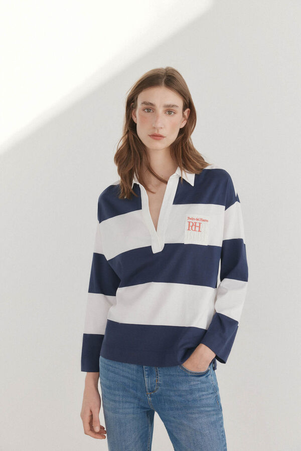 Pedro del Hierro Polo rayas manga larga Azul