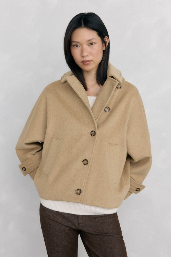 Pedro del Hierro Cazadora tipo capa capucha Beige
