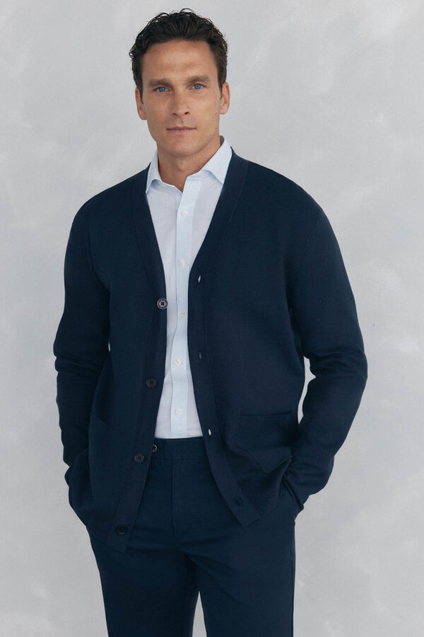 Pedro del Hierro C&aacute;rdigan punto algod&oacute;n cuello pico botones Azul