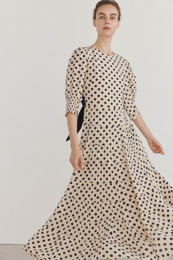 Pedro del Hierro Vestido de bolinhas com la&ccedil;o contrastante V&aacute;rios