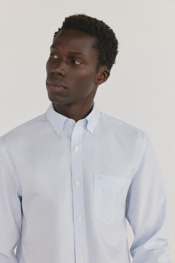 Pedro del Hierro Camisa riscas que n&atilde;o pode ser passada a ferro + resistente a manchas Azul