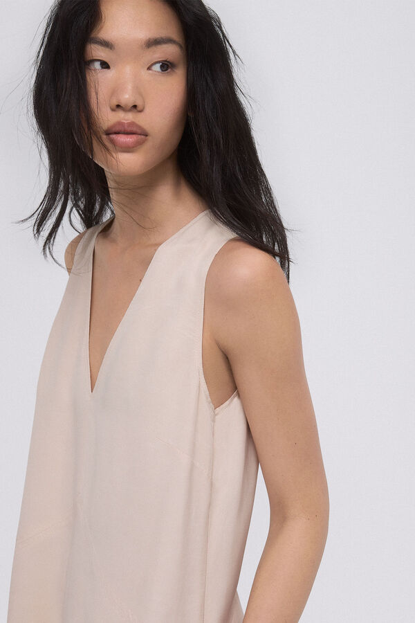 Pedro del Hierro Vestido fluido pespunteado Crudo