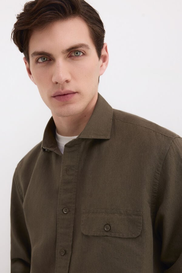 Pedro del Hierro Camisa em linho com bolsos Verde
