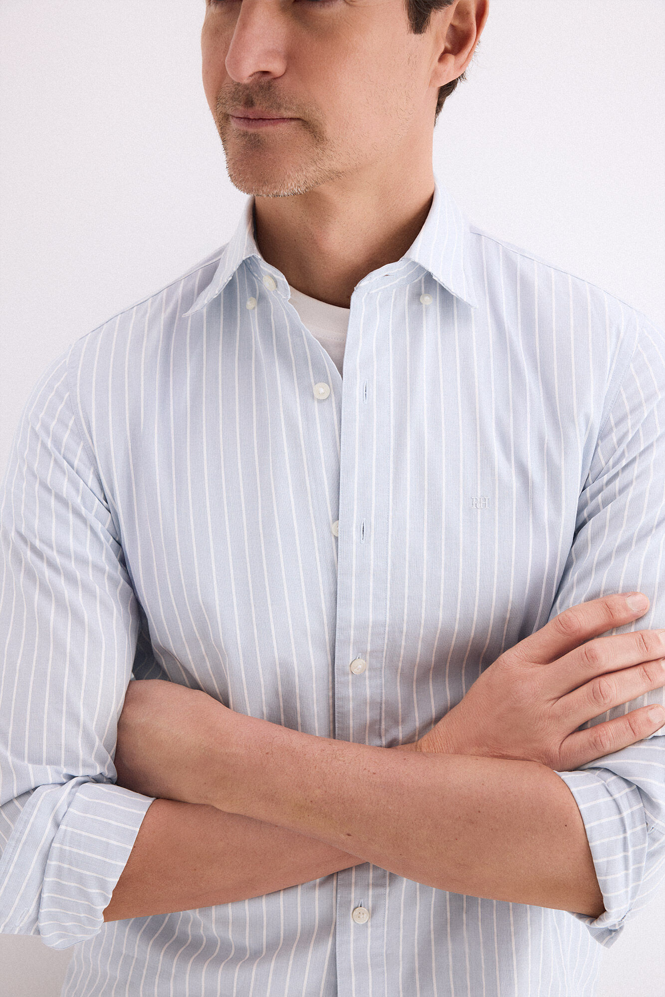 Pedro del Hierro Camisa em popelina texturizada com riscas
