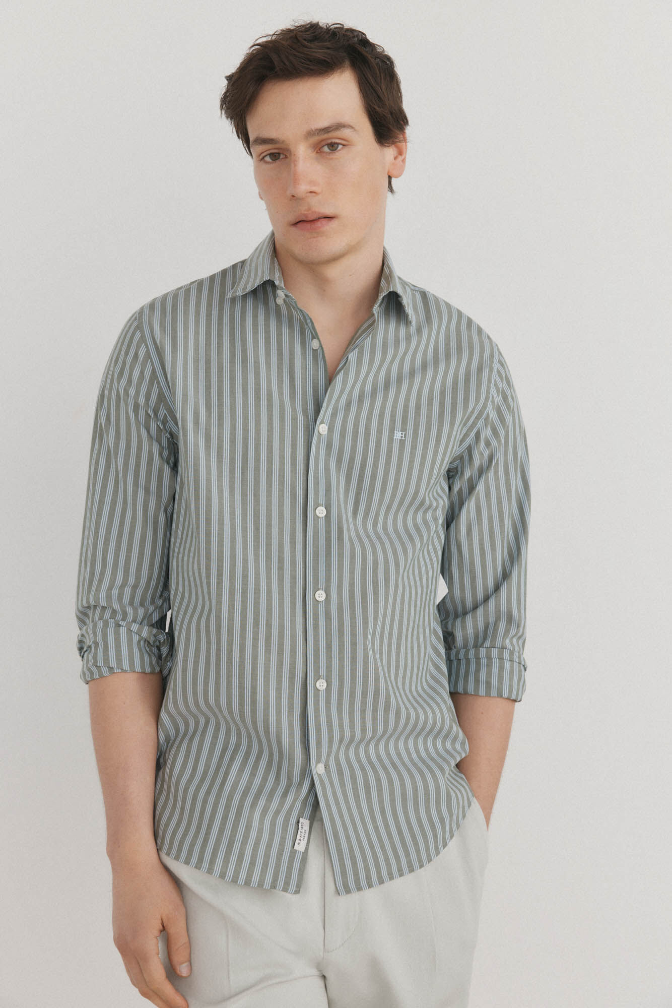 Pedro del Hierro Camisa riscas tecido italiano