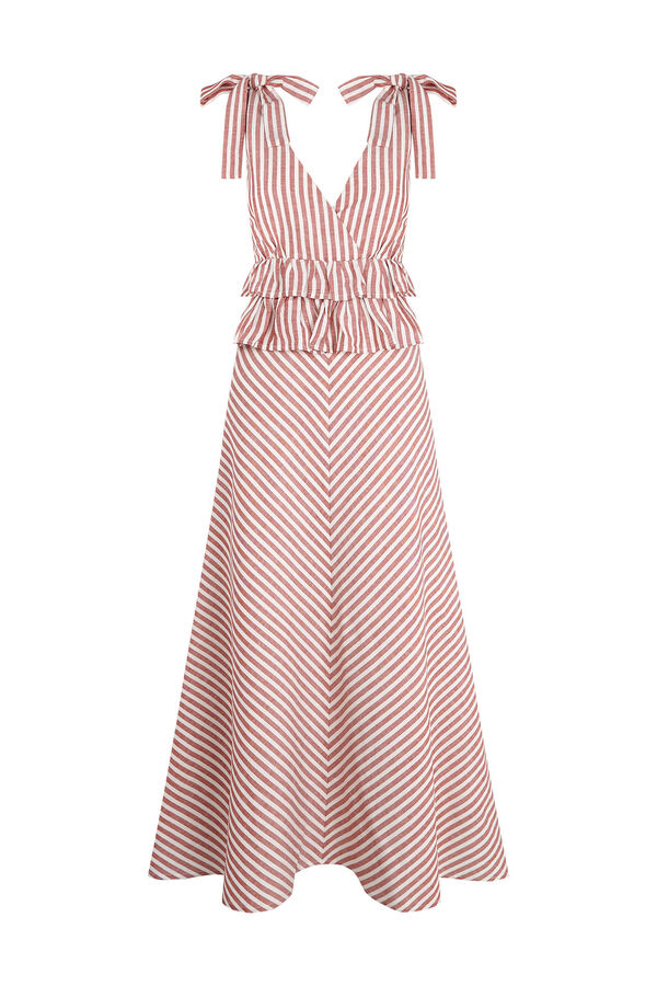 Pedro del Hierro Vestido comprido em linho com detalhes de la&ccedil;os Rosa