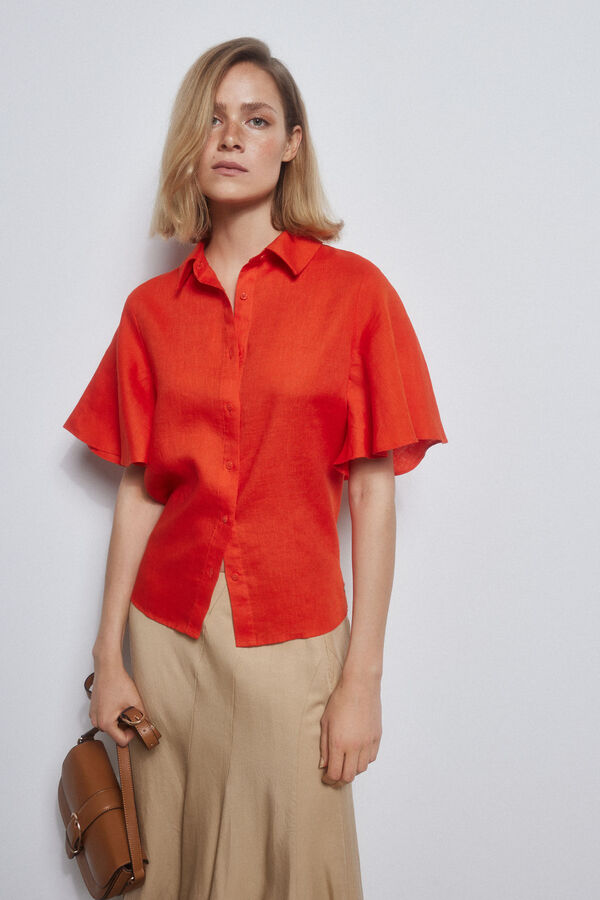 Pedro del Hierro Camisa lino fluida Rojo