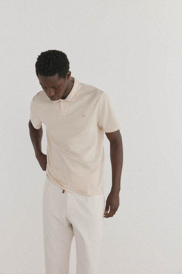 Pedro del Hierro Polo riscas gola aberta Beige