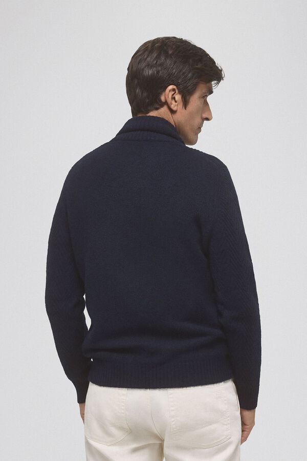 Pedro del Hierro Jersey lana espiga cuello abierto Azul