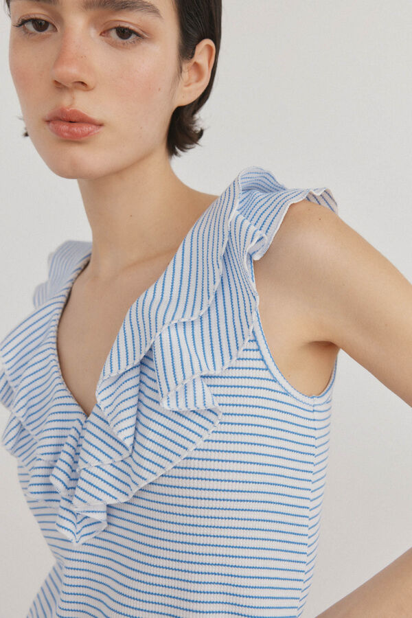 Pedro del Hierro Camiseta rayas volantes Turquesa