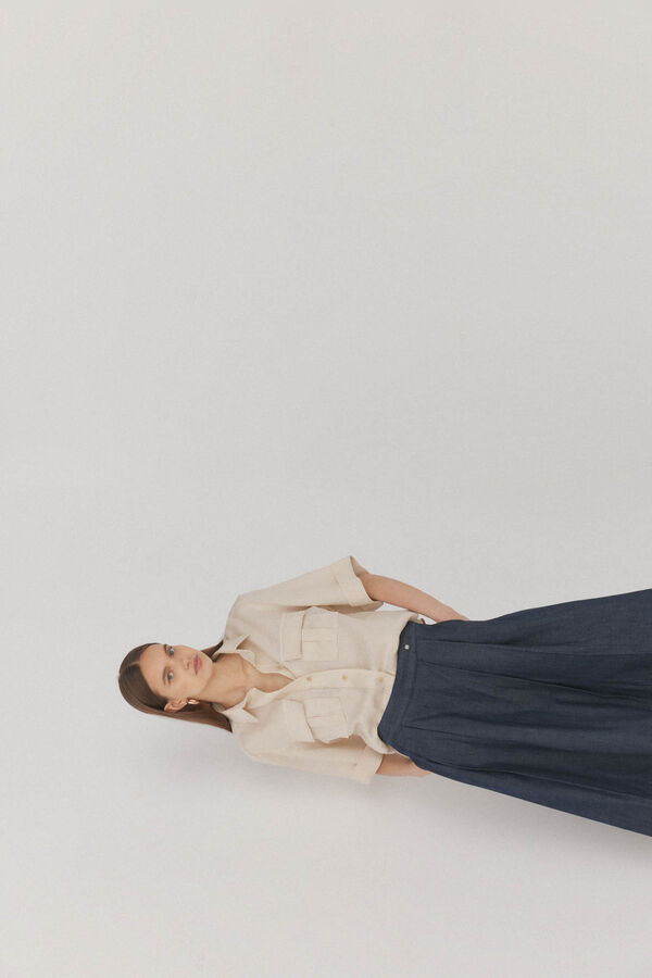 Pedro del Hierro Camisa manga corta lino Marr&oacute;n