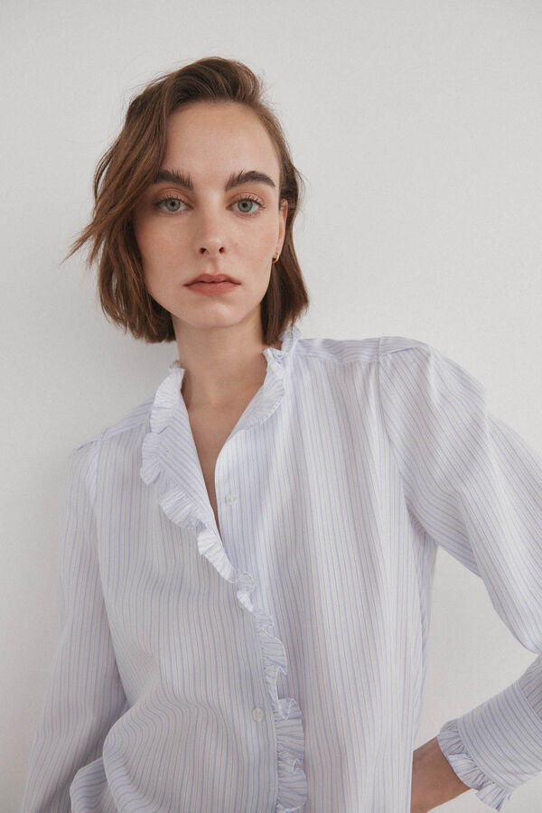 Pedro del Hierro Camisa rom&aacute;ntica con volantes Azul