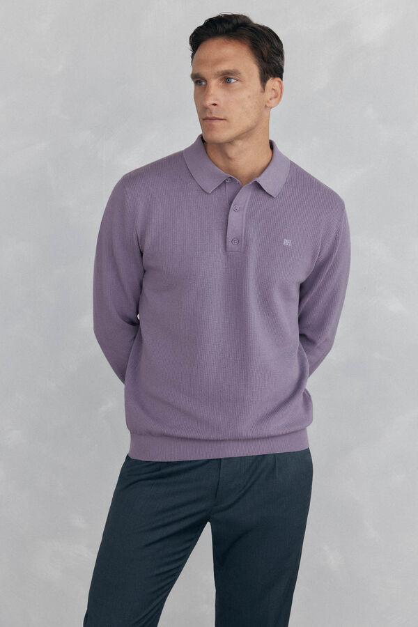 Pedro del Hierro malha estruturado de malha fina com gola polo  P&uacute;rpura