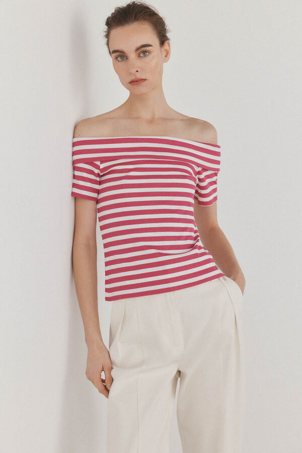 Pedro del Hierro Camiseta sin hombros rayas Coral