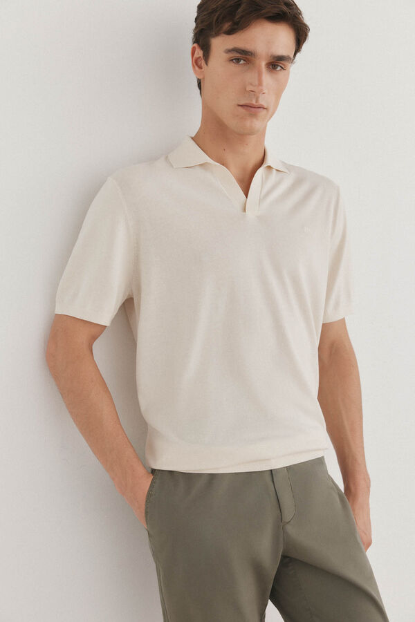 Pedro del Hierro Camisa polo de algod&atilde;o de manga curta premium Ecru