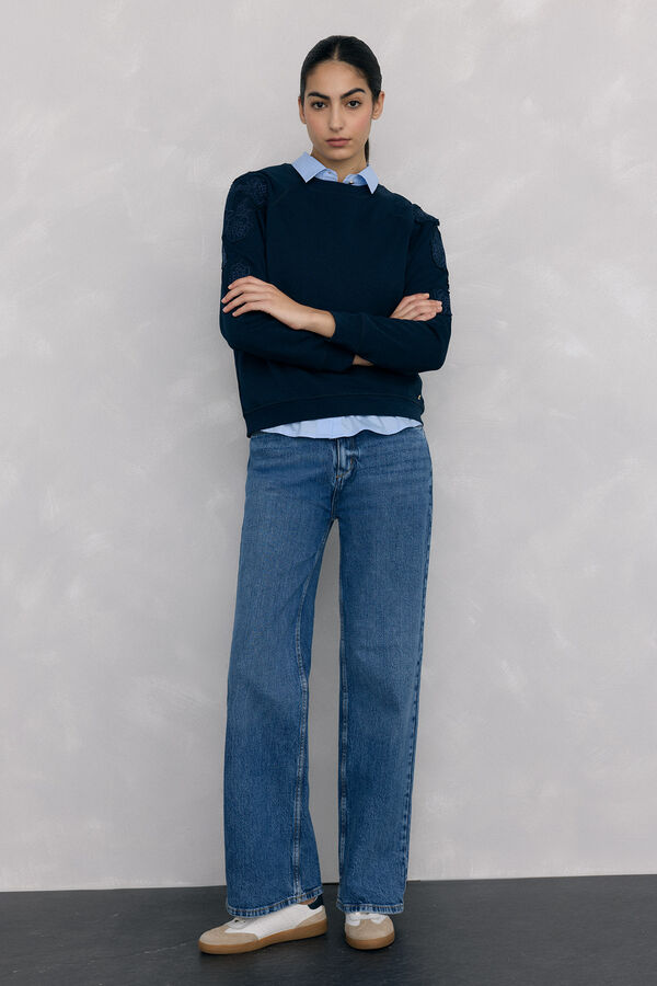 Pedro del Hierro Sudadera bordados flores Azul