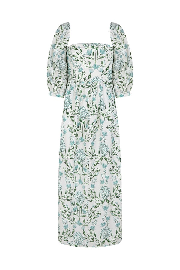 TFP by Tamara Falc&oacute; Vestido decote caicai estampado Turquesa