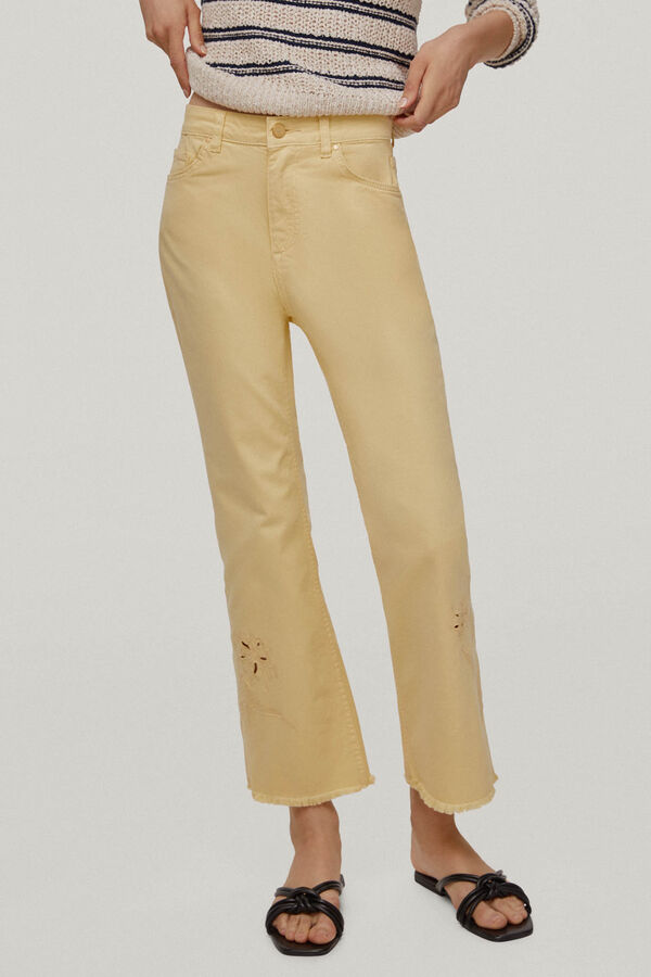 Pedro del Hierro Jeans 5 bolsos flare fit cropped bordados Amarelo