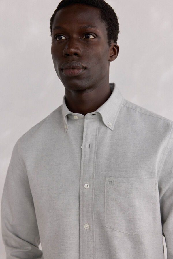 Pedro del Hierro Camisa Oxford Lisa Escovada Cizento