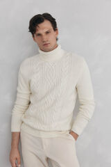 Pedro del Hierro Jersey lana cables cuello alto Crudo