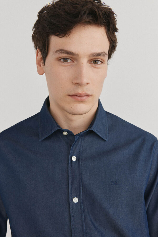 Pedro del Hierro Camisa denim de tecido italiano Azul
