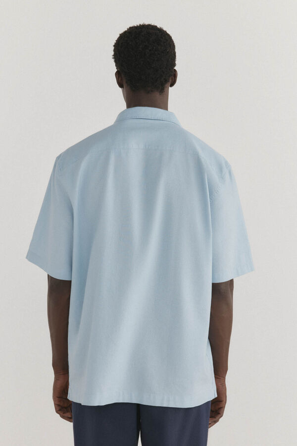 Pedro del Hierro Camisa de linho de tecido manga curta Azul