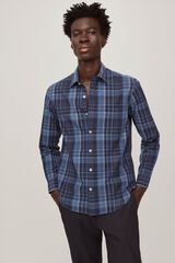 Pedro del Hierro Camisa algod&atilde;o linho quadrados Azul