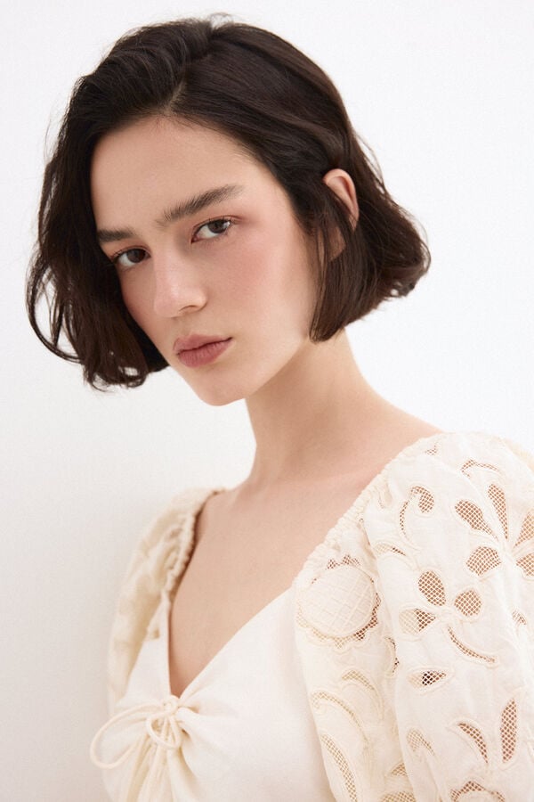 Pedro del Hierro Vestido midi com mangas bordadas Branco